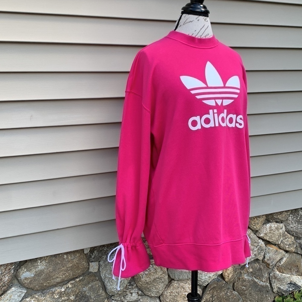 Nwot Adidas Bellista Oversized Sweatshirt W/ Tie Cuffs - Hot Pink - Picture 9 of 15